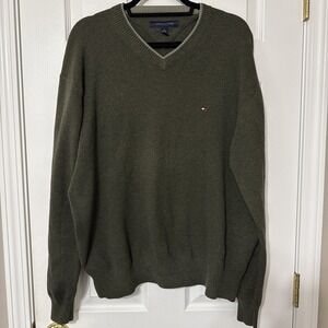Tommy Hilfiger XL Olive V-Neck Long Sleeve Sweater
